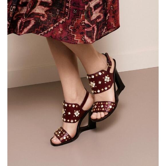 Tory Burch Kingsbridge Studded Open-Wedge Sandal Red 6.5 NIB $450 - Picture 1 of 6